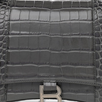 Balenciaga Shiny Calfskin Crocodile Embossed Medium Hourglass Top Handle Bag Dark Grey 9 of 11