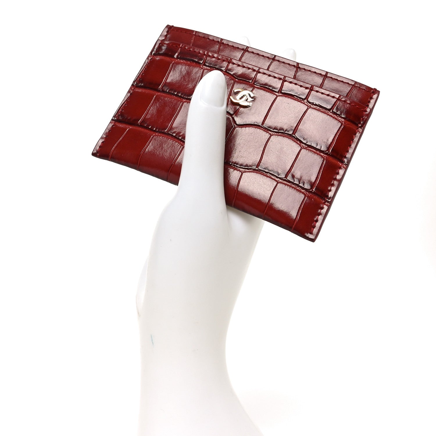 Chanel Calfskin Crocodile Embossed Crococo Card Holder Burgundy 2 of 8