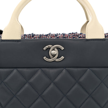 Chanel Calfskin Tweed Quilted Small Tote Navy Multicolor 8 of 13