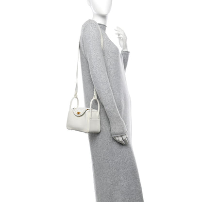 Hermes Taurillon Clemence Mini Lindy 20 New White 2 of 10
