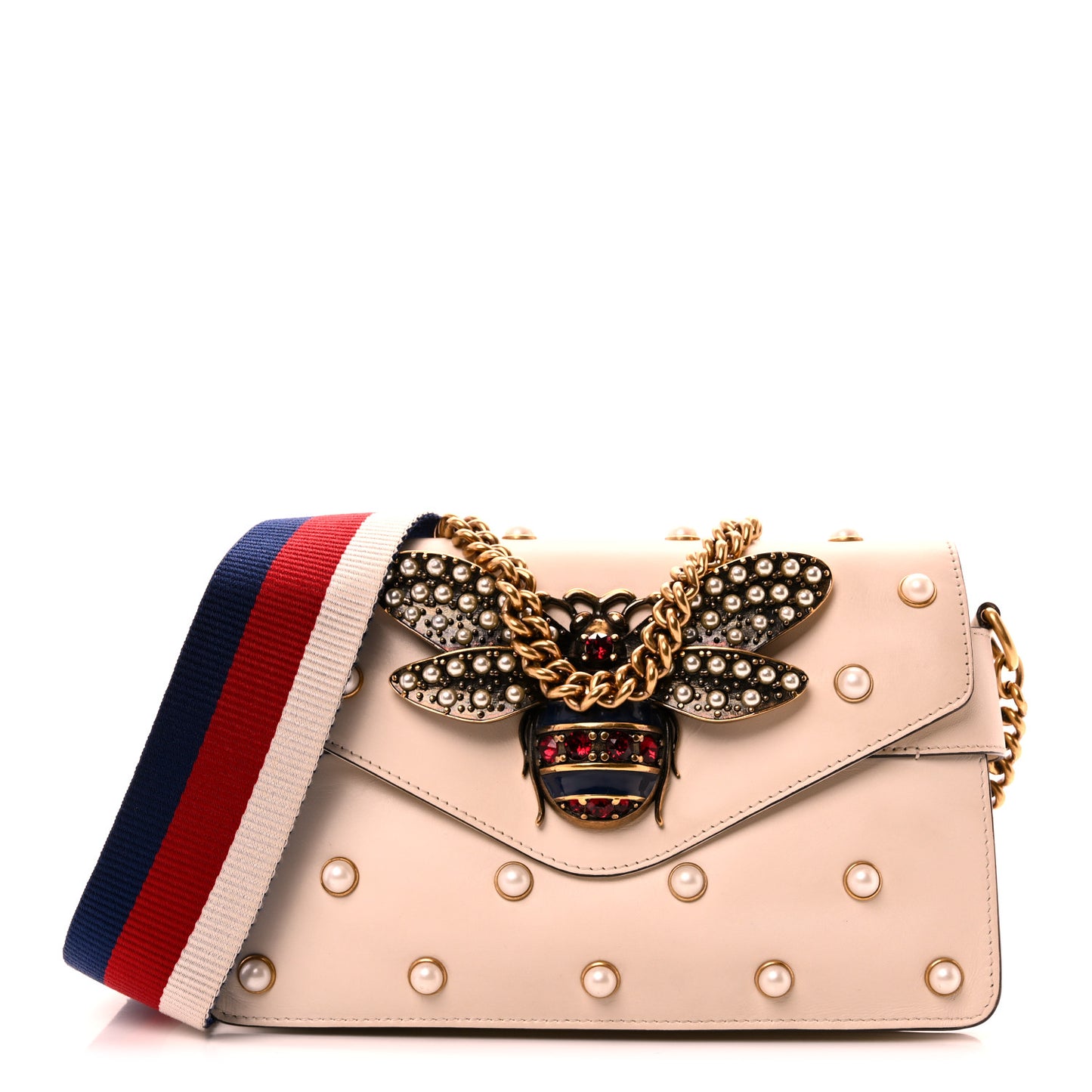 Nappa Pearl Studded Mini Queen Margaret Broadway Shoulder Bag Mystic White