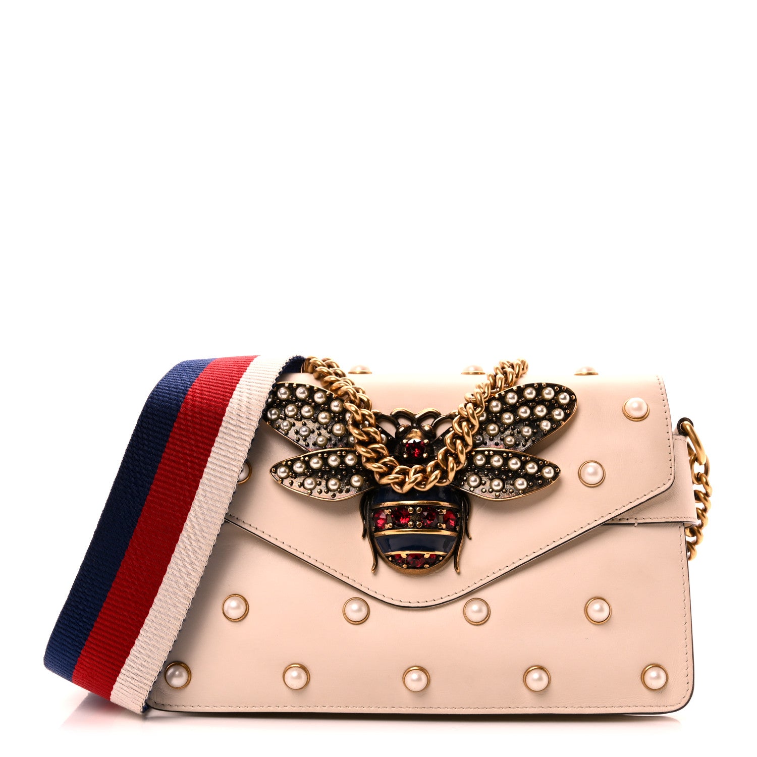 Gucci Nappa Pearl Studded Mini Queen Margaret Broadway Shoulder Bag Mystic White 1 of 10
