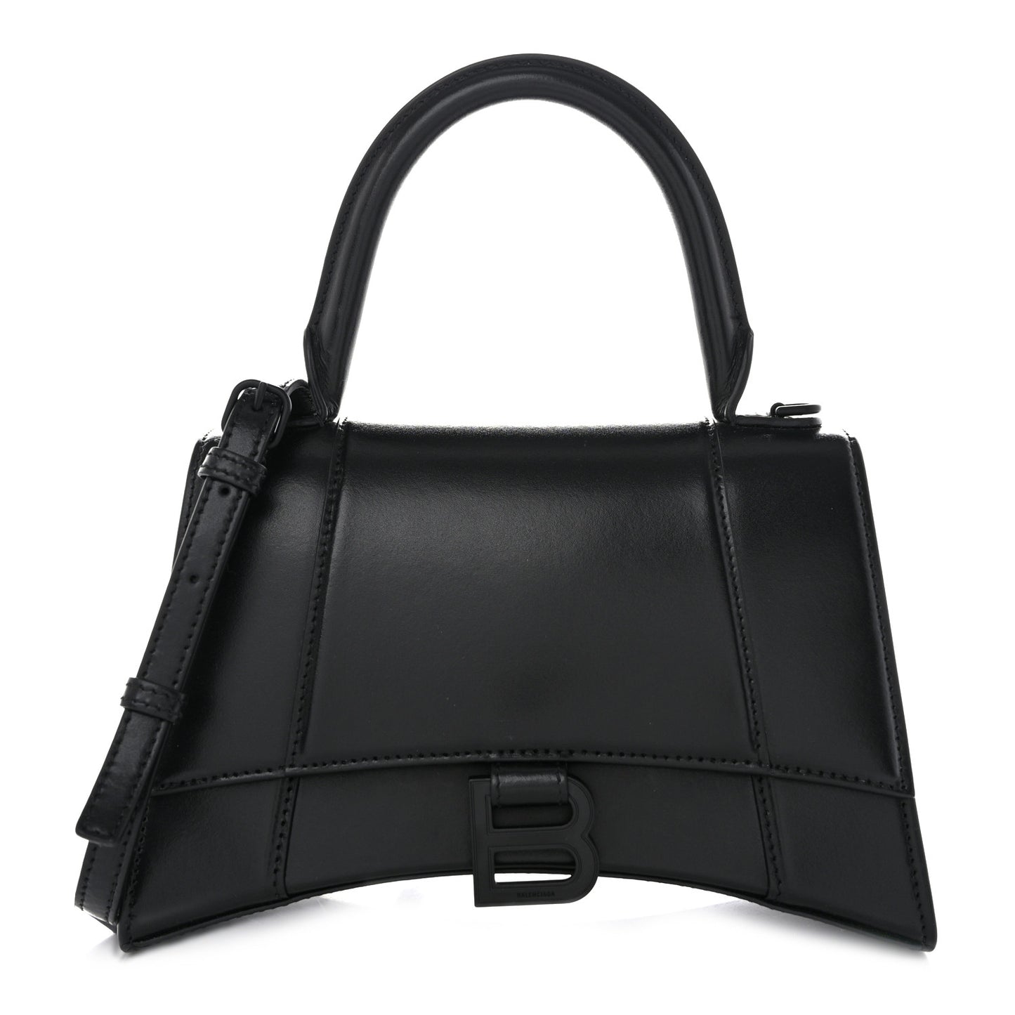 Shiny Box Calfskin Monochrome Small Hourglass Top Handle Bag Black