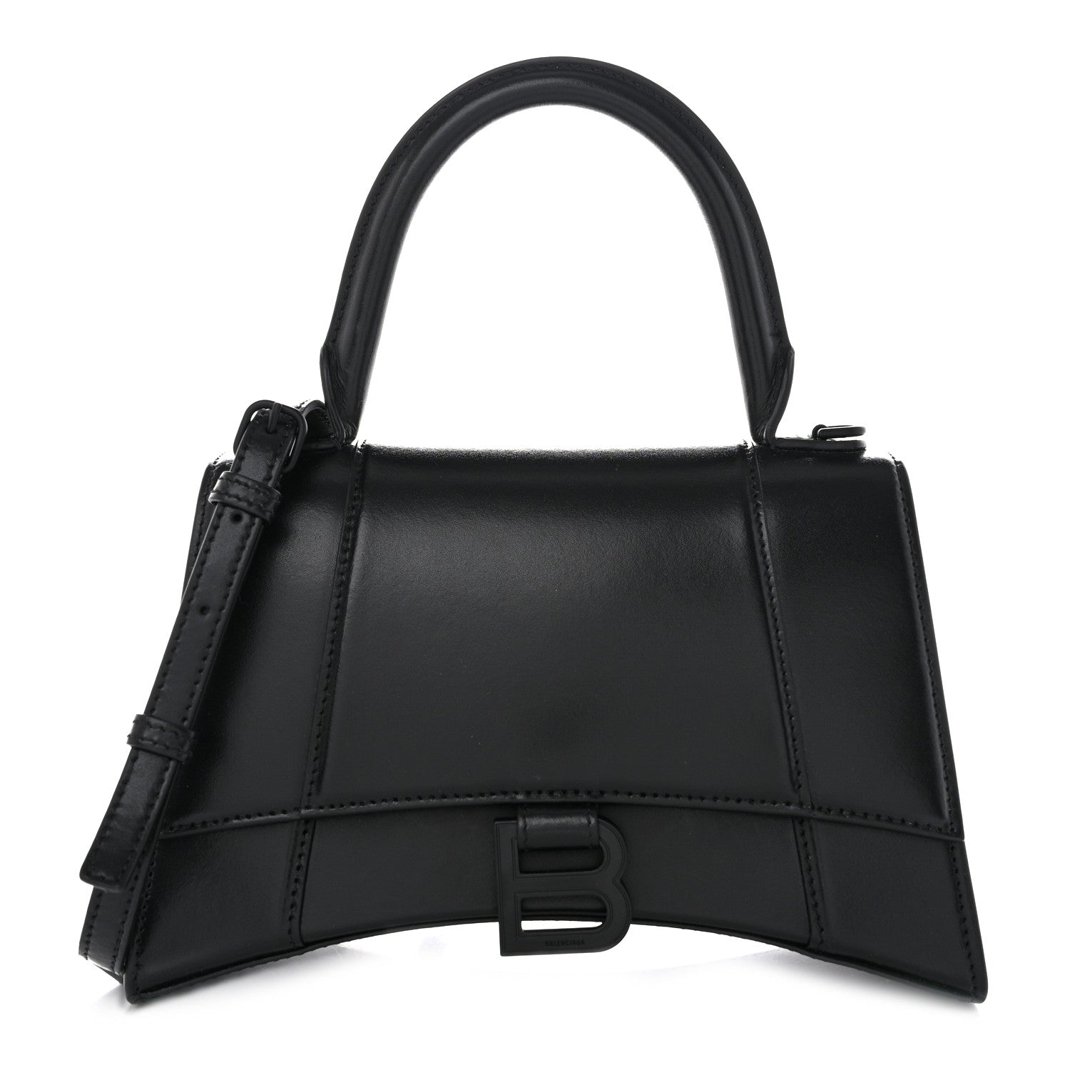 Balenciaga Shiny Box Calfskin Monochrome Small Hourglass Top Handle Bag Black 1 of 14