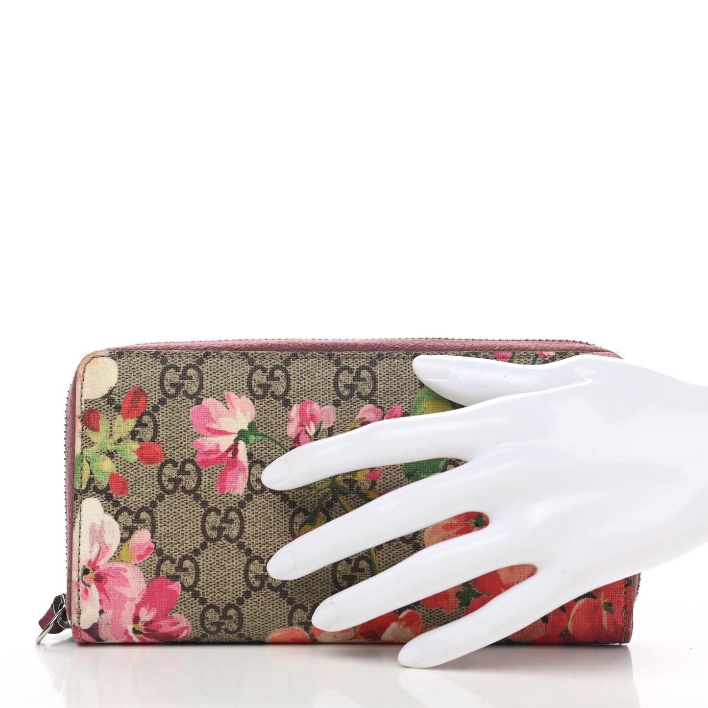 GG Supreme Monogram Blooms Zip Around Wallet Beige Multicolor Dry Rose