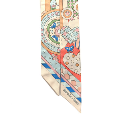 Hermes Silk Les Murmures de la Foret Twilly Beige Rose Bleu 2 of 4