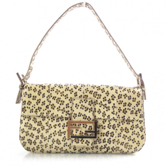 Snakeskin Leopard Print Baguette Beige