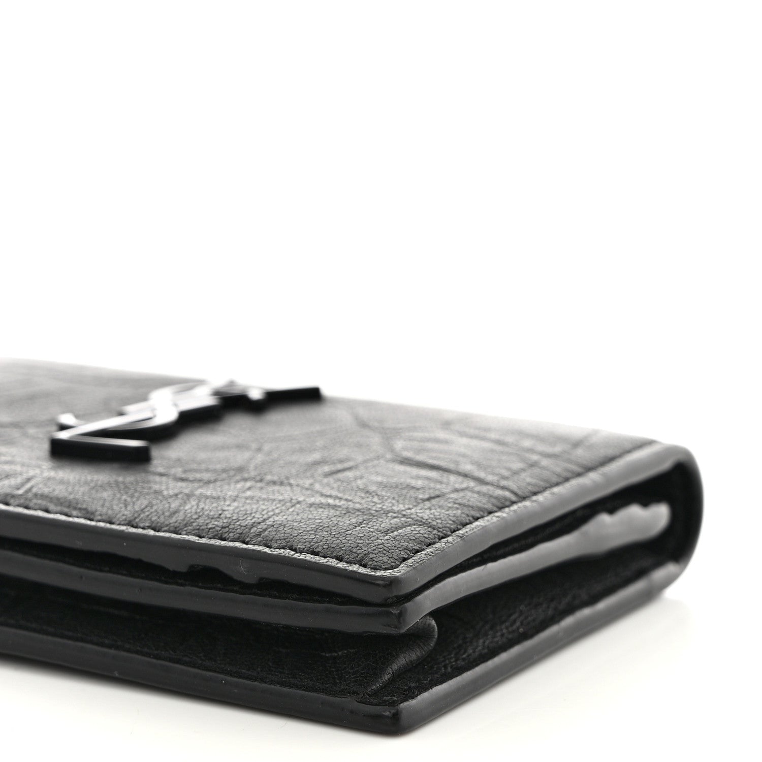 Saint Laurent Calfskin Crocodile Embossed Monogram Monochrome Business Card Holder Black 11 of 11