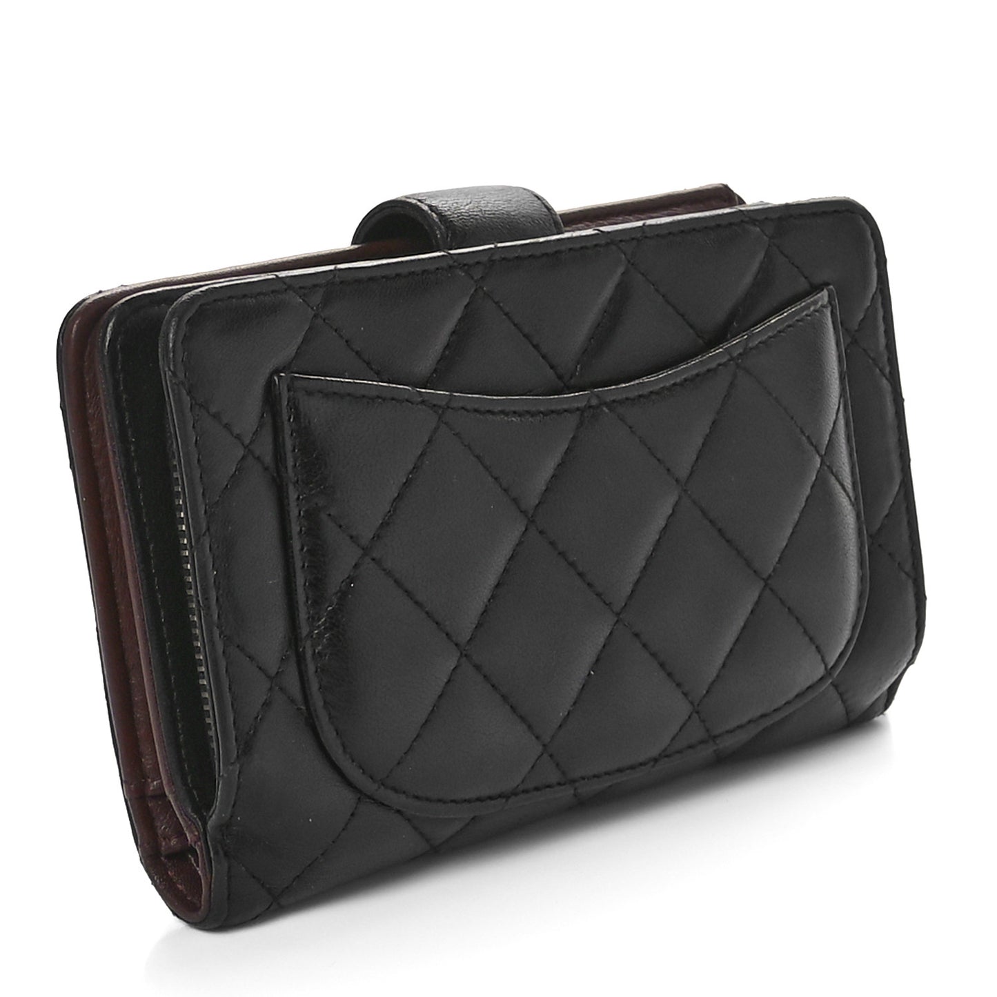 Lambskin Quilted Zipped Pocket Wallet Black