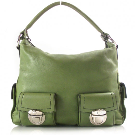 Leather Large Multipocket Hobo Green