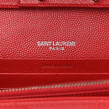 Saint Laurent Grain De Poudre Matelasse Chevron Monogram Chain Wallet Red 6 of 13