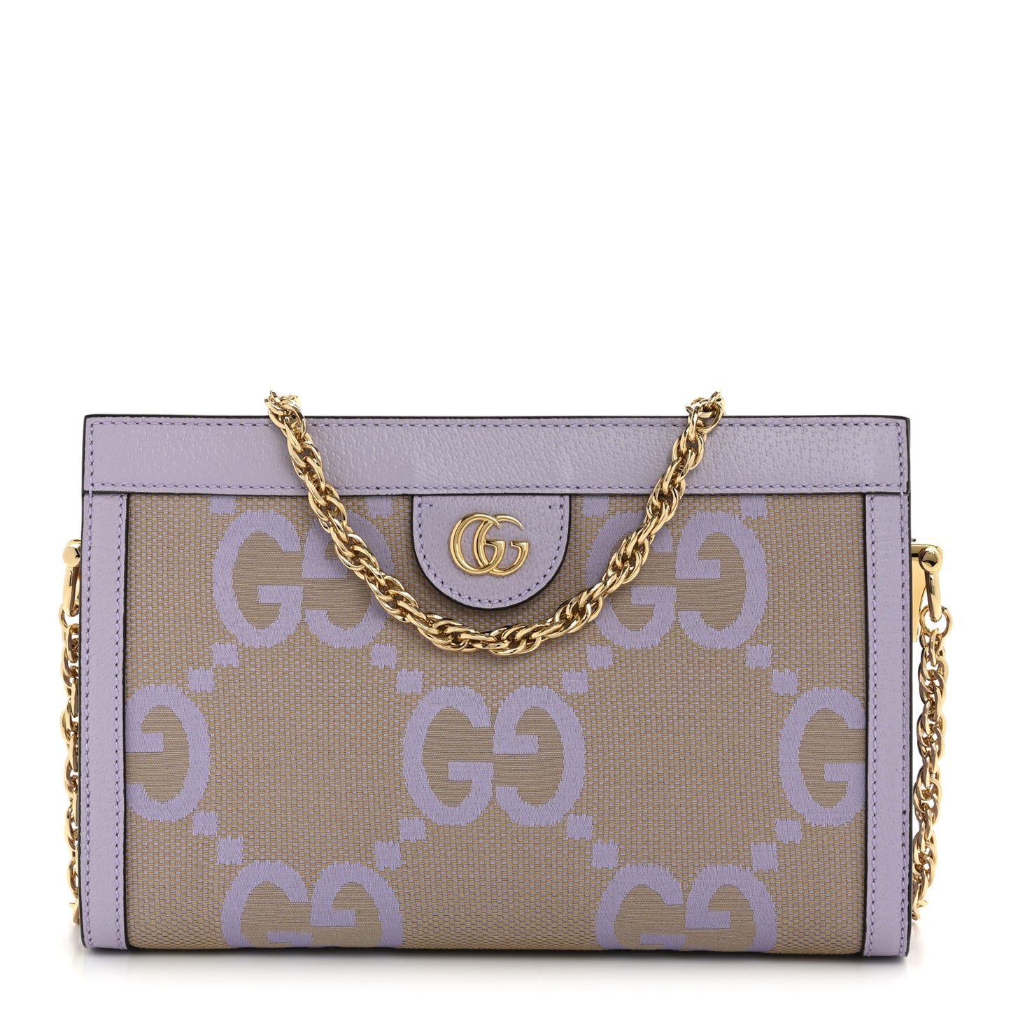 Monogram Jumbo GG Textured Dollar Calfskin Small Ophidia Chain Shoulder Bag Beige Lapis
