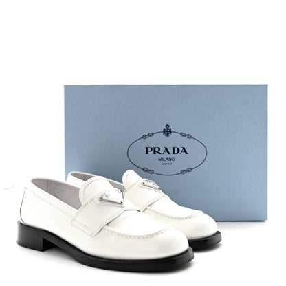 Prada Spazzolato Metal Triangle Logo 20mm Loafers 39 White 9 of 9