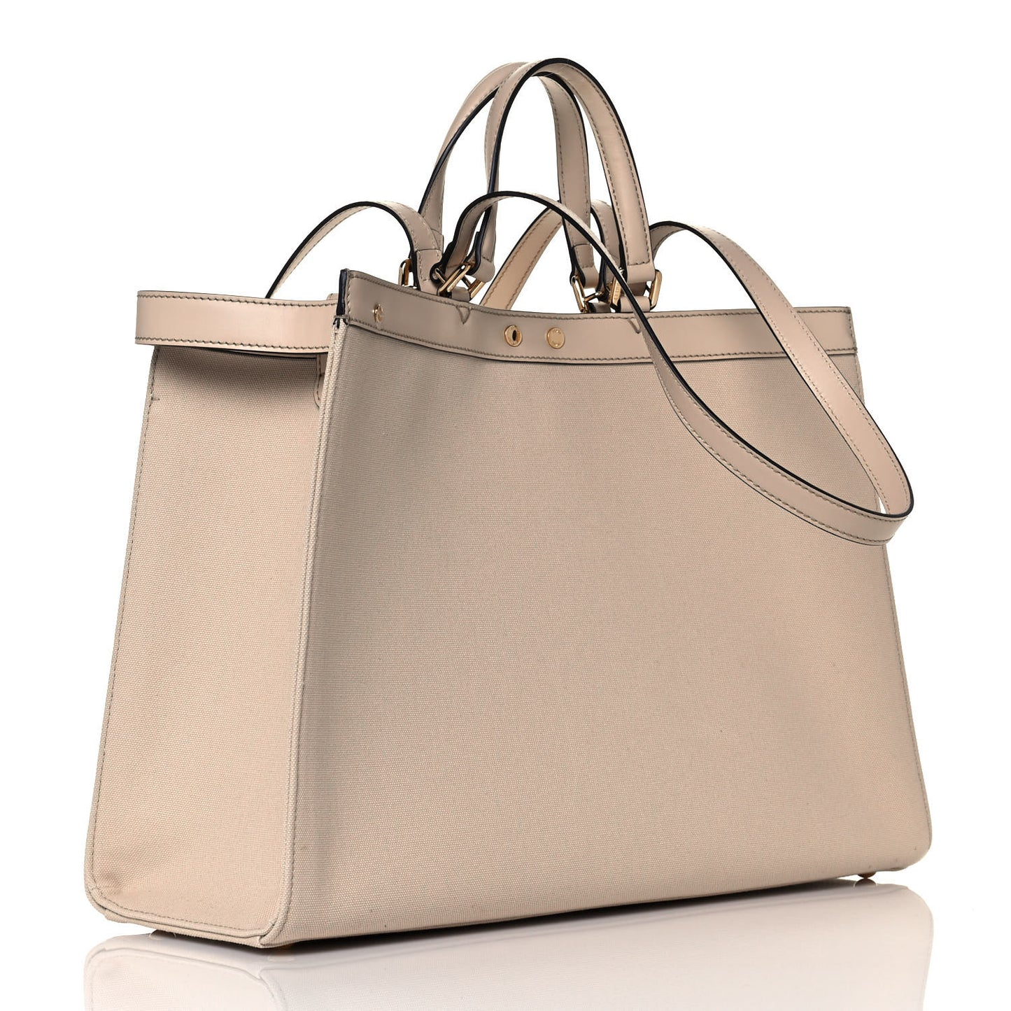 Canvas Vitello King FF Embroidered Medium Peekaboo X-Tote Poudre