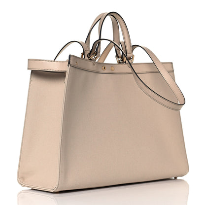 Fendi Canvas Vitello King FF Embroidered Medium Peekaboo X-Tote Poudre 3 of 13