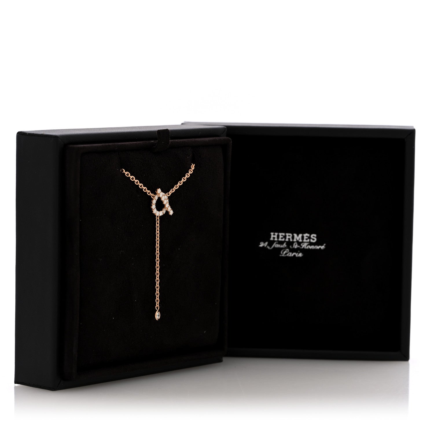 Hermes 18K Rose Gold Diamond Finesse Lariat Necklace 6 of 6
