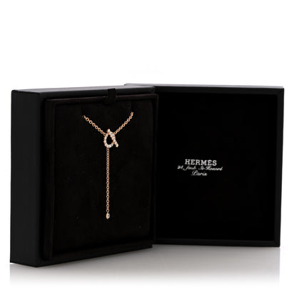 Hermes 18K Rose Gold Diamond Finesse Lariat Necklace 6 of 6