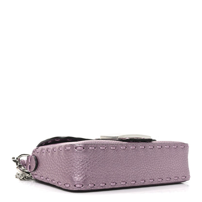 Fendi Metallic Cuoio Roma Sellerissima Nappa Sintetica Tape Stitch Mini Baguette Rosa Placca Argento 4 of 9