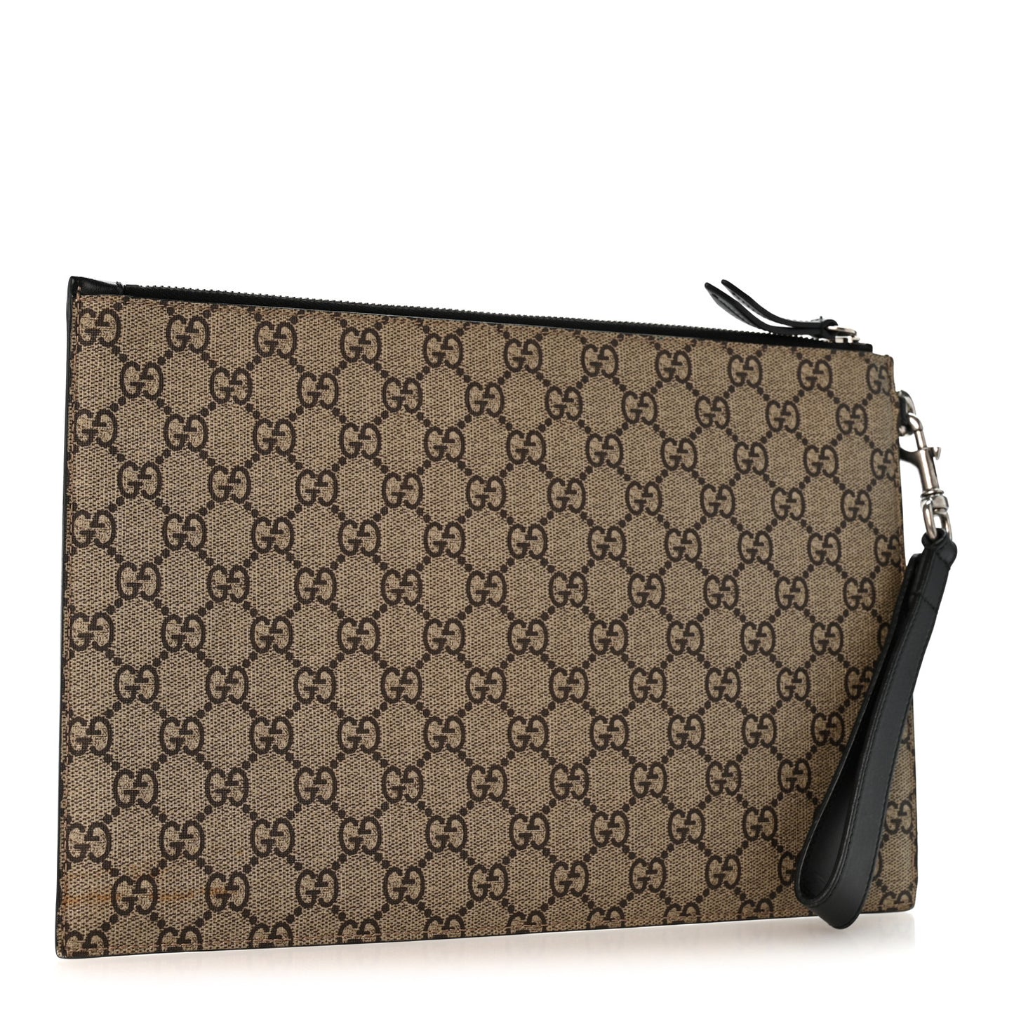 GG Supreme Monogram Tiger Zip Wristlet Pouch Beige