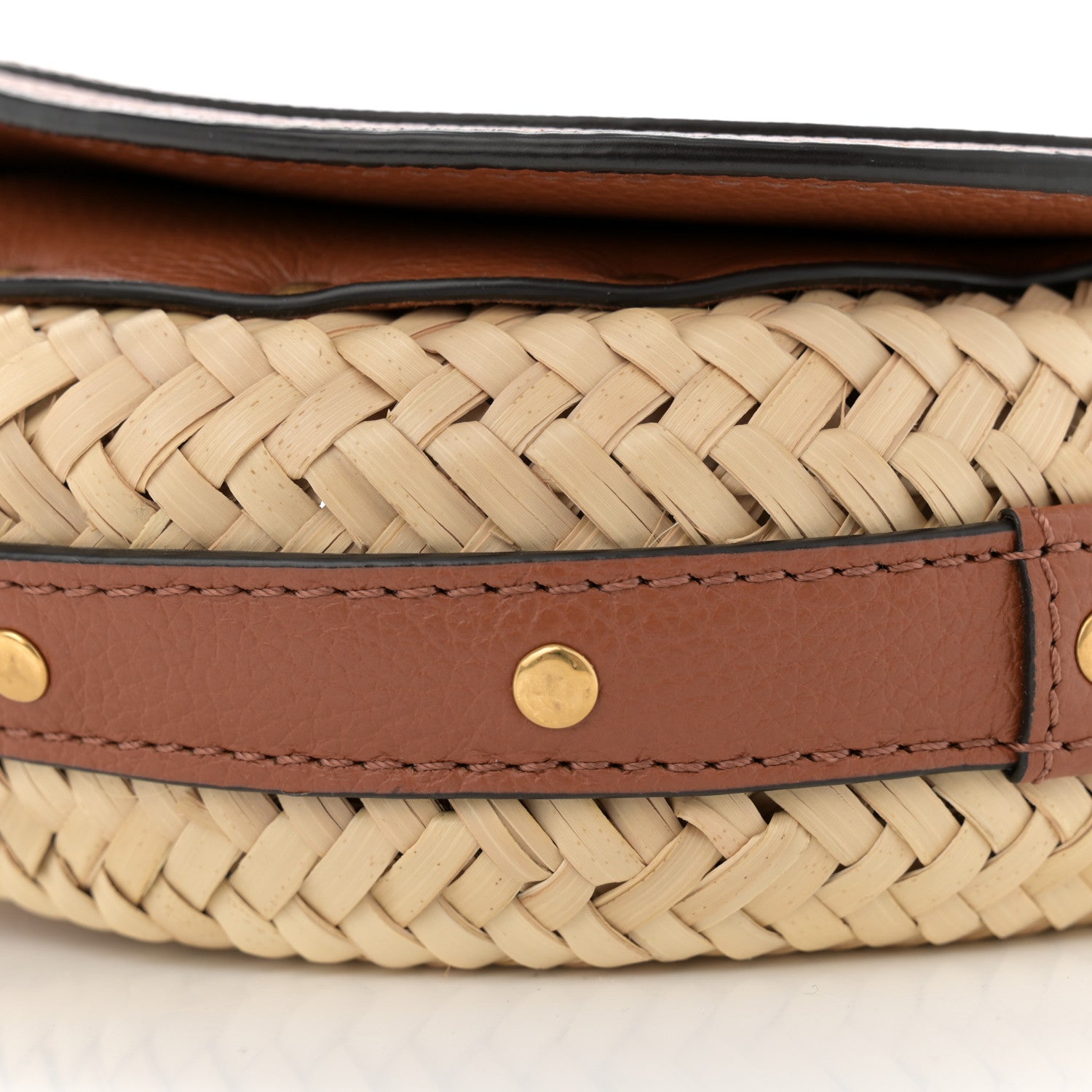 Chloe Raffia Small Grain Calfskin Small Marcie Basket Crossbody Tan 10 of 12