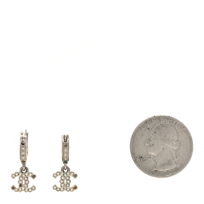Chanel Metal Crystal CC Hoop Drop Earrings Silver 2 of 6