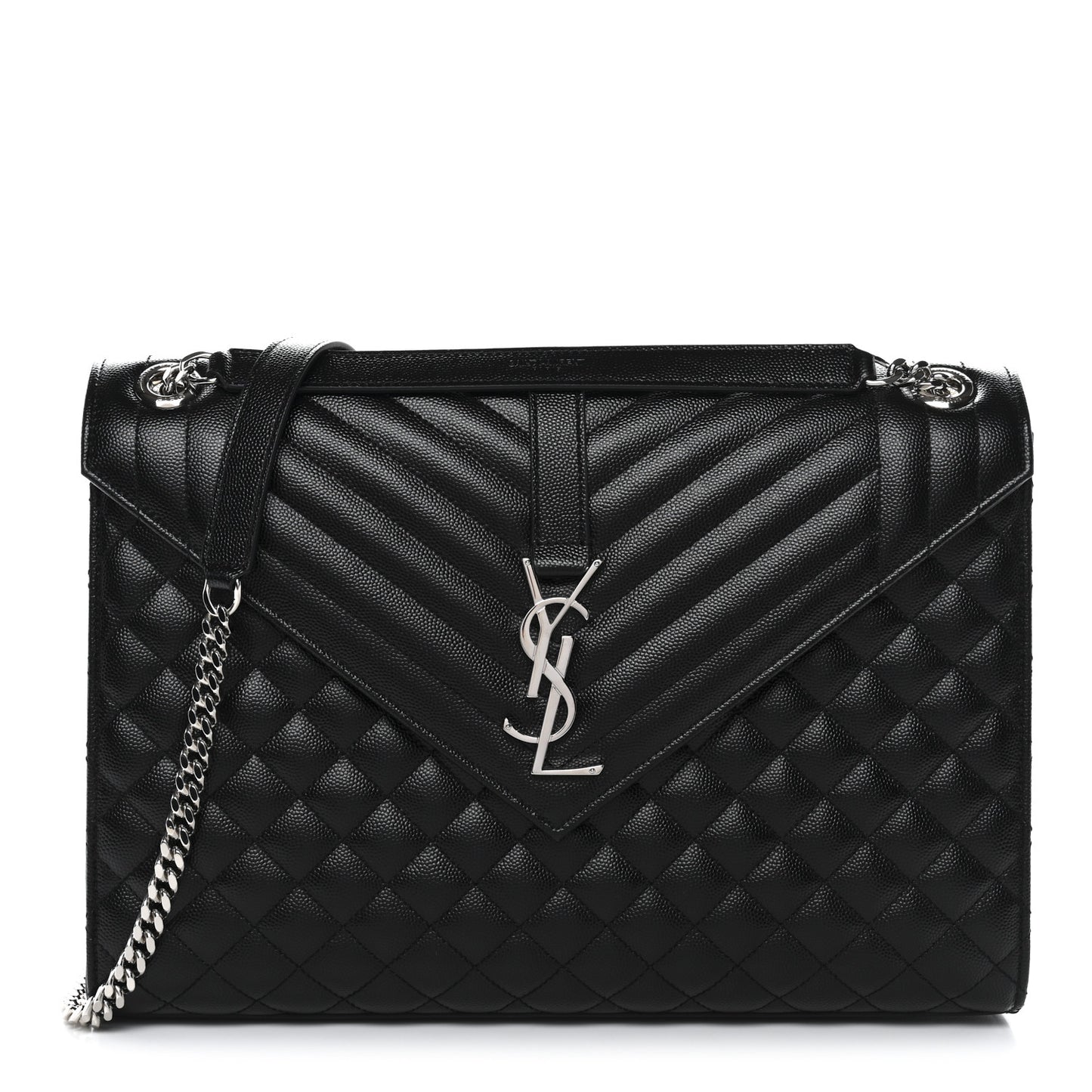 Grain De Poudre Textured Mixed Matelasse Large Triquilt Monogram Satchel Black