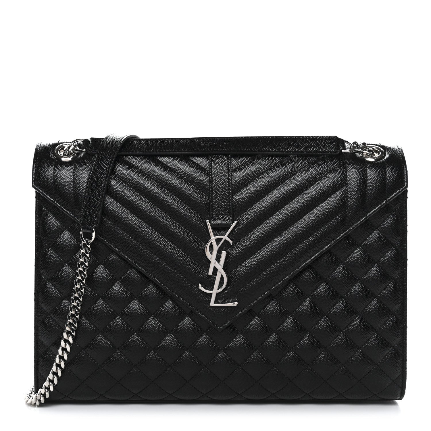 Saint Laurent Grain De Poudre Textured Mixed Matelasse Large Triquilt Monogram Satchel Black 1 of 11