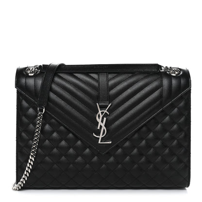 Saint Laurent Grain De Poudre Textured Mixed Matelasse Large Triquilt Monogram Satchel Black 1 of 11