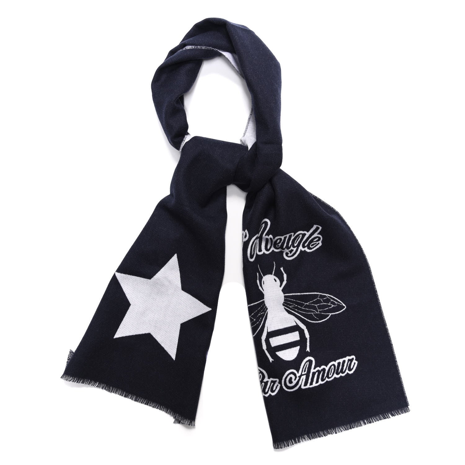 Gucci Wool L'Aveugle Par Amour Scarf Navy White 1 of 4
