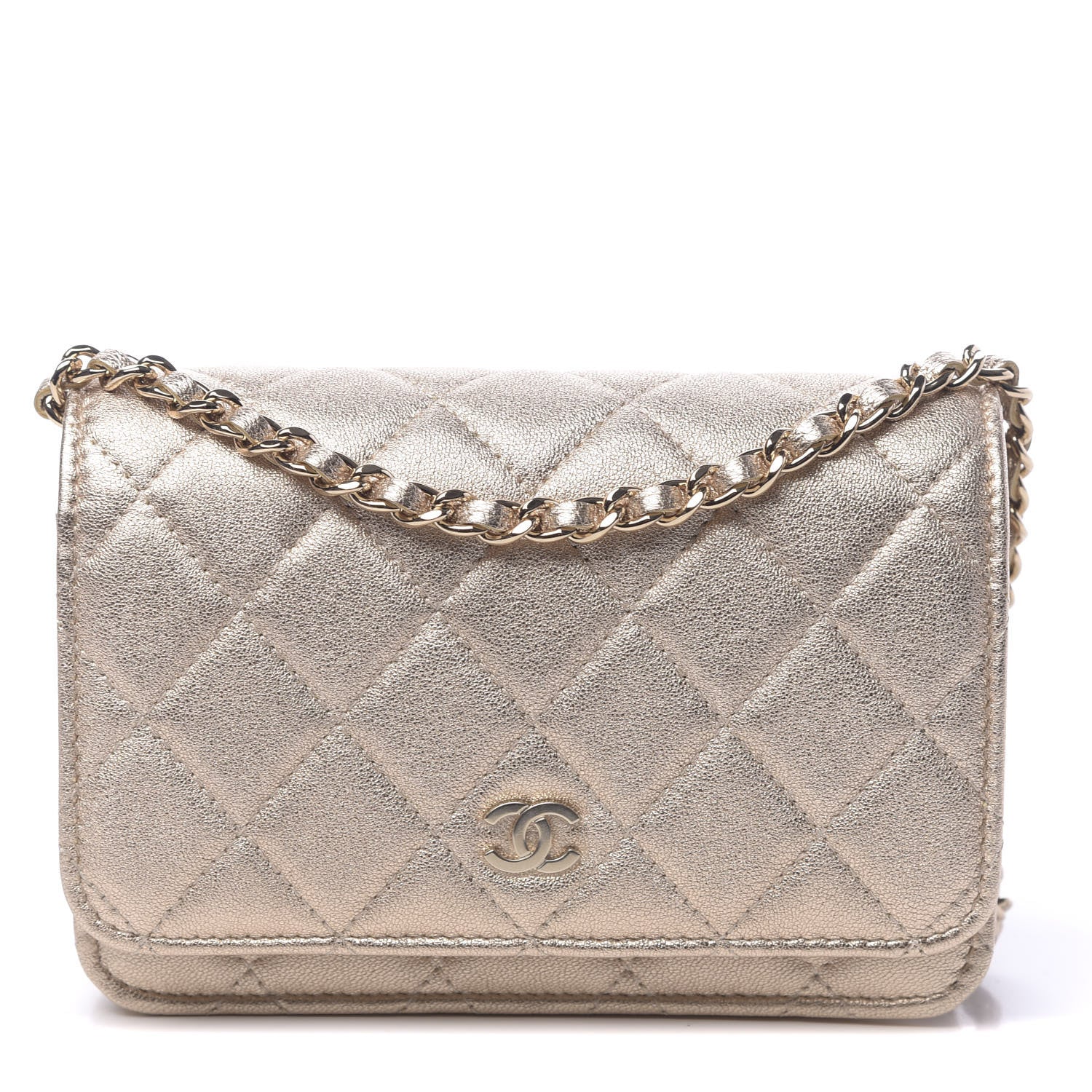 Chanel Metallic Lambskin Quilted Mini Wallet On Chain WOC Gold 1 of 11