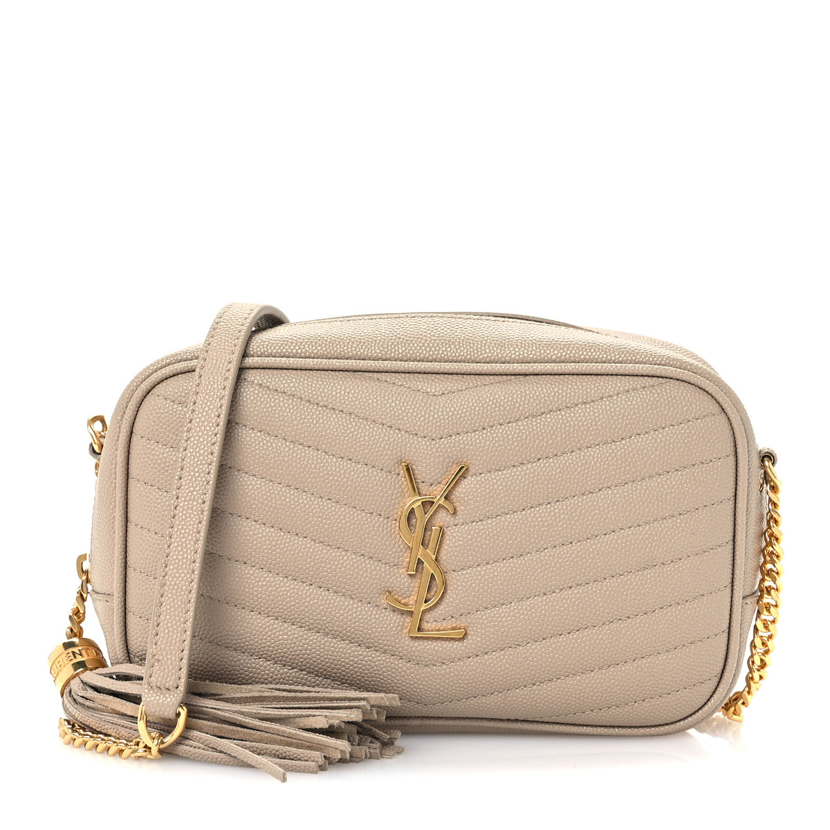Saint Laurent Grain De Poudre Matelasse Monogram Mini Lou Camera Bag Dark Beige 1 of 11