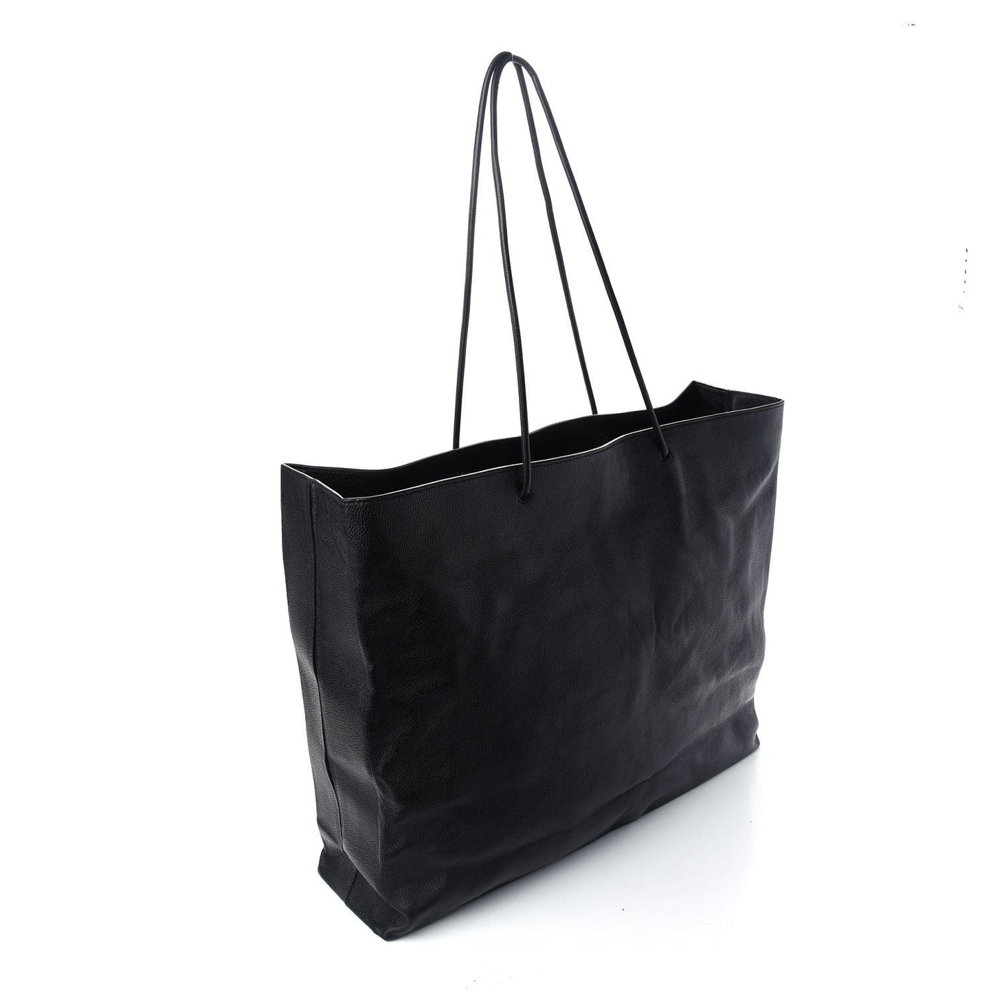 Calfskin Logo Shopping L Tote Black White
