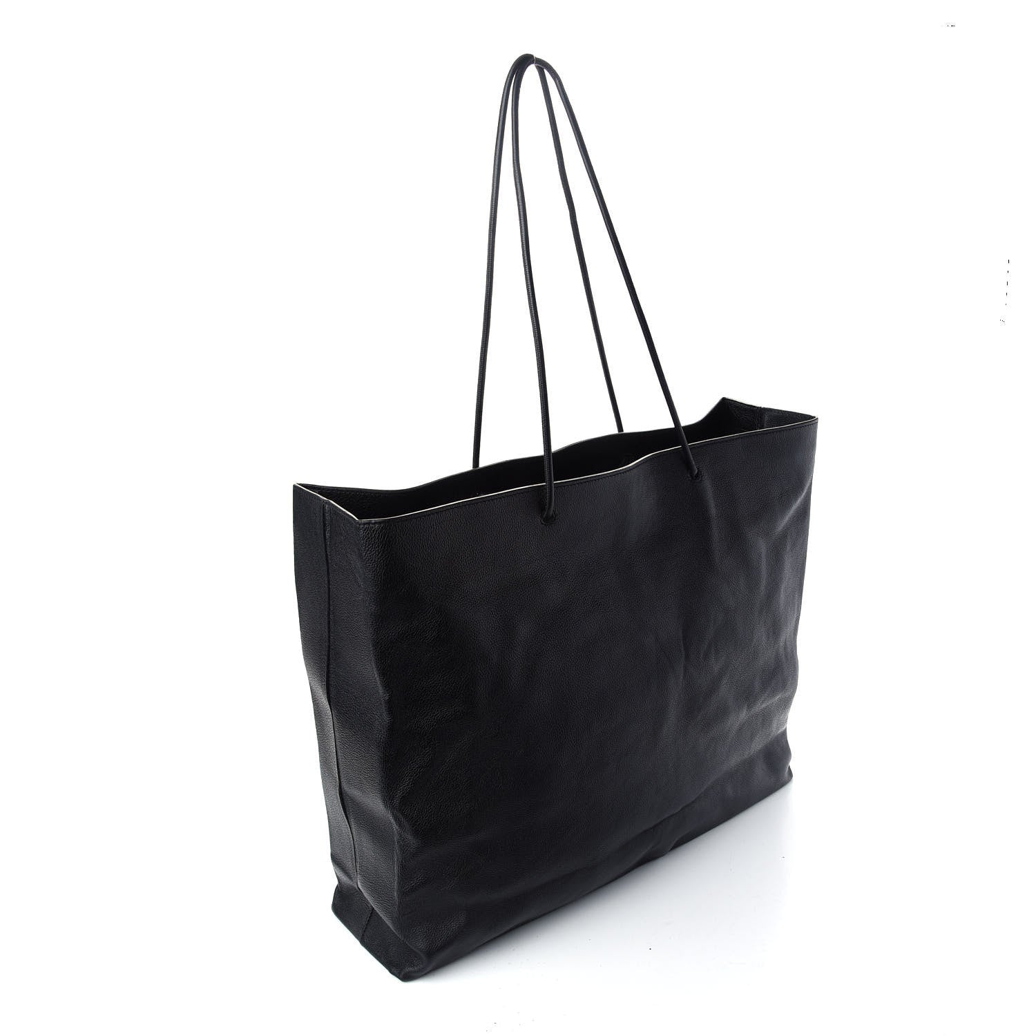 Balenciaga Calfskin Logo Shopping L Tote Black White 2 of 9