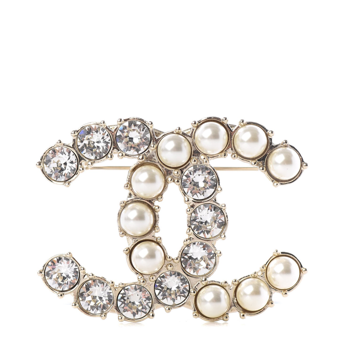 Crystal Pearl CC Dazzling Domino Brooch Gold