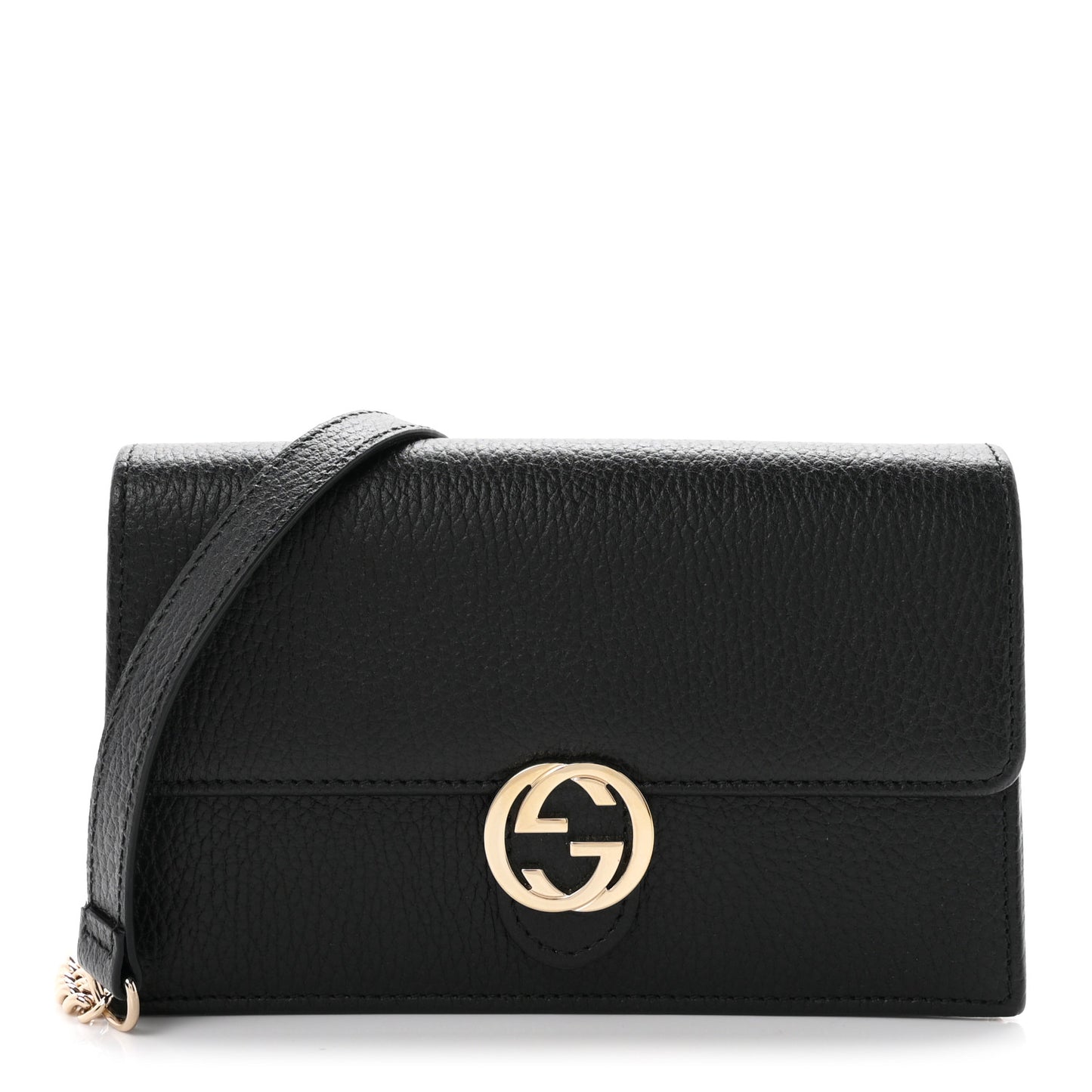 Dollar Calfskin Interlocking G Chain Wallet Black