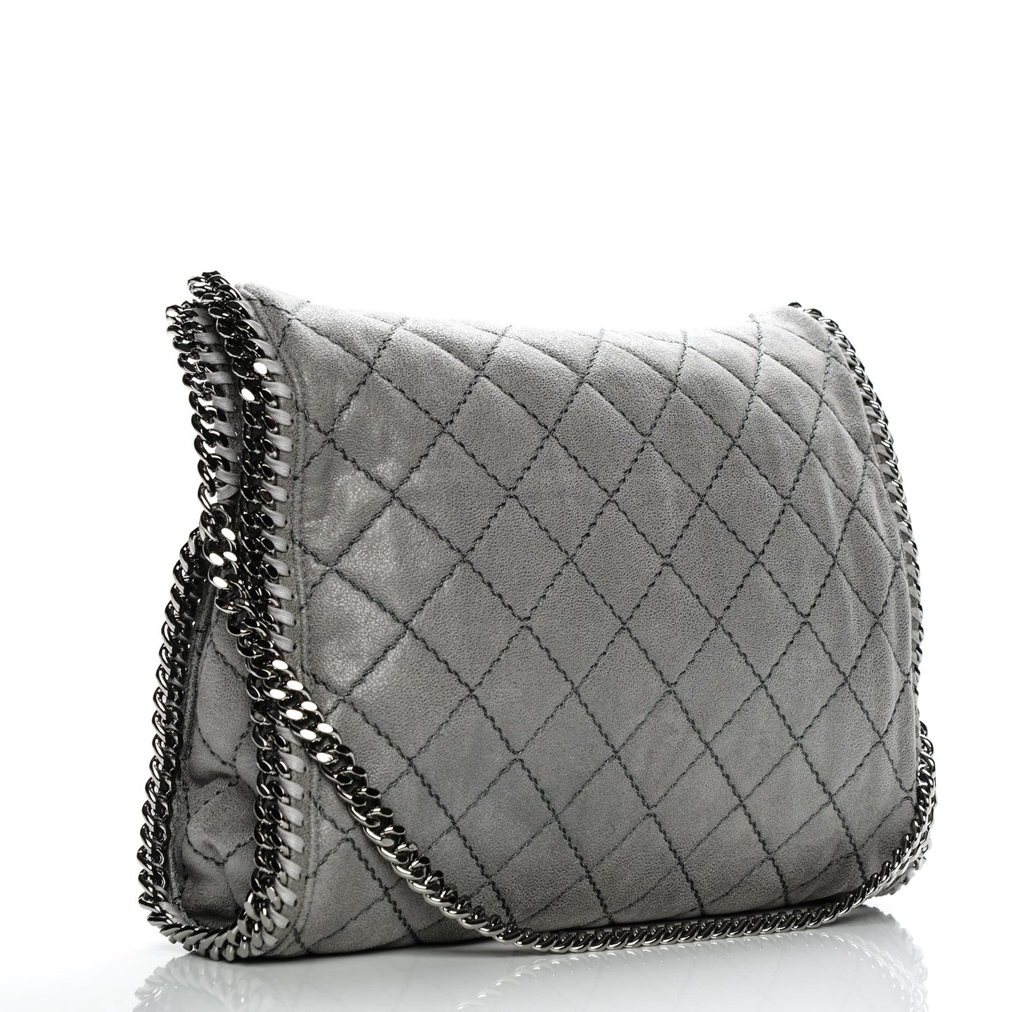Shaggy Deer Quilted Fold Over Falabella Tote Light Grey