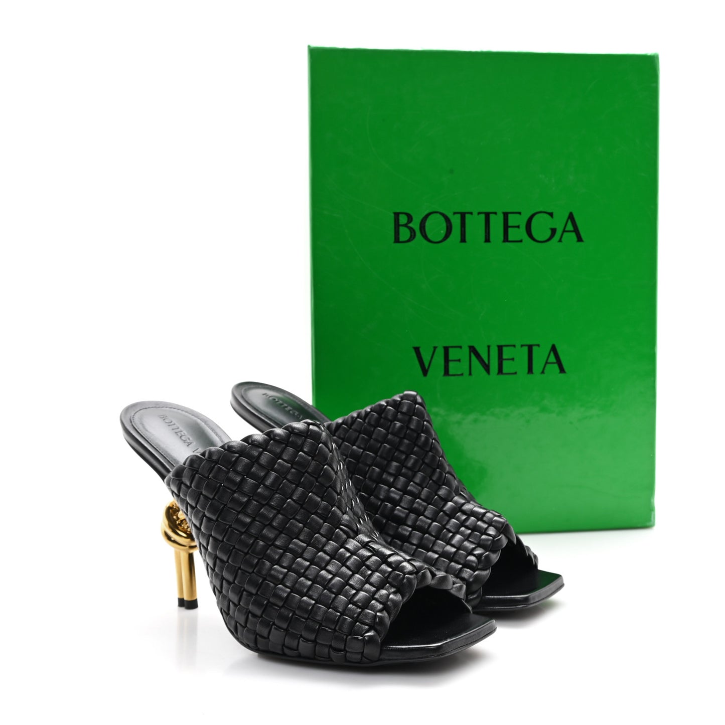 Soft Lambskin Intrecciato High Heel Knot Mules 39 Black