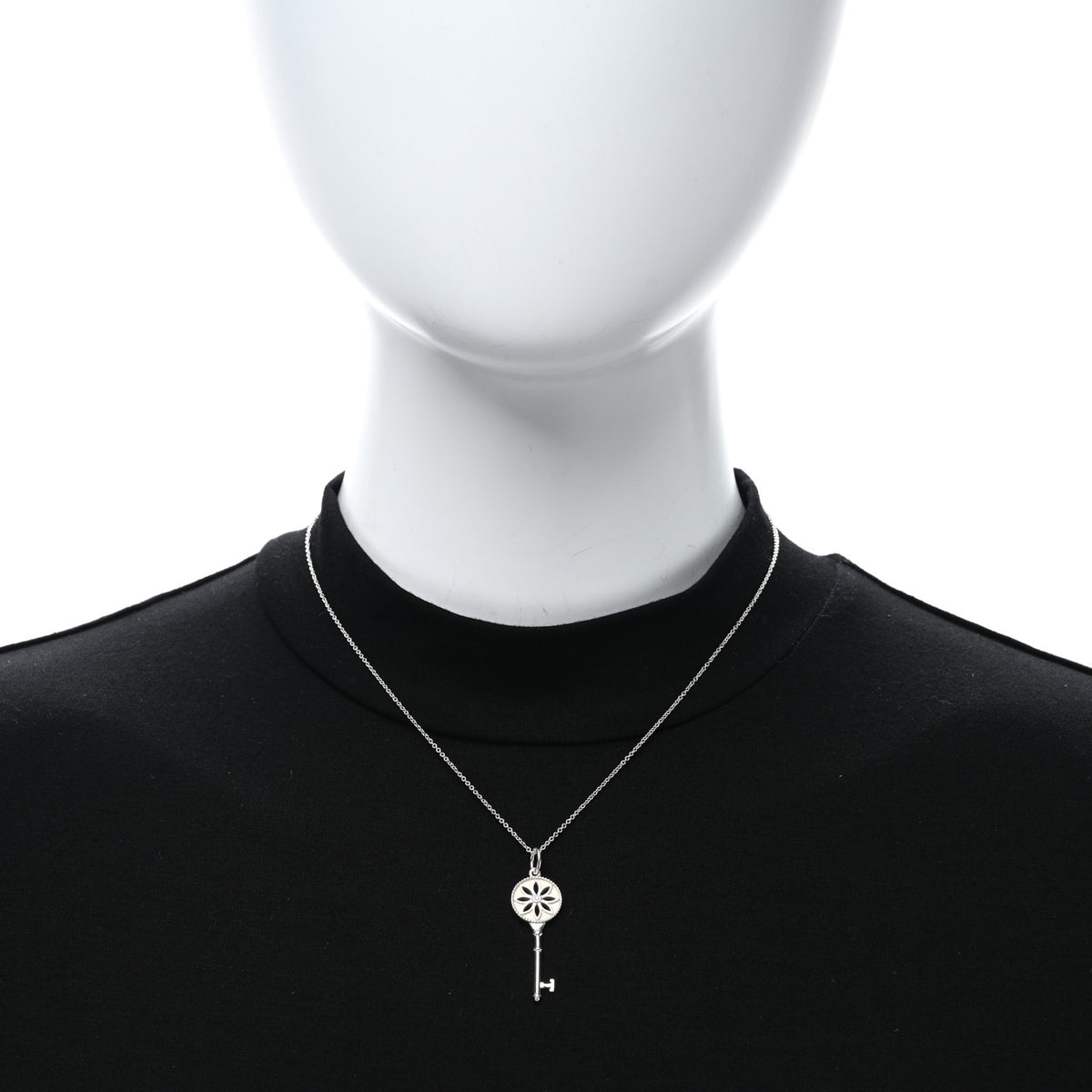 Sterling Silver Diamond Small Daisy Key Pendant Necklace