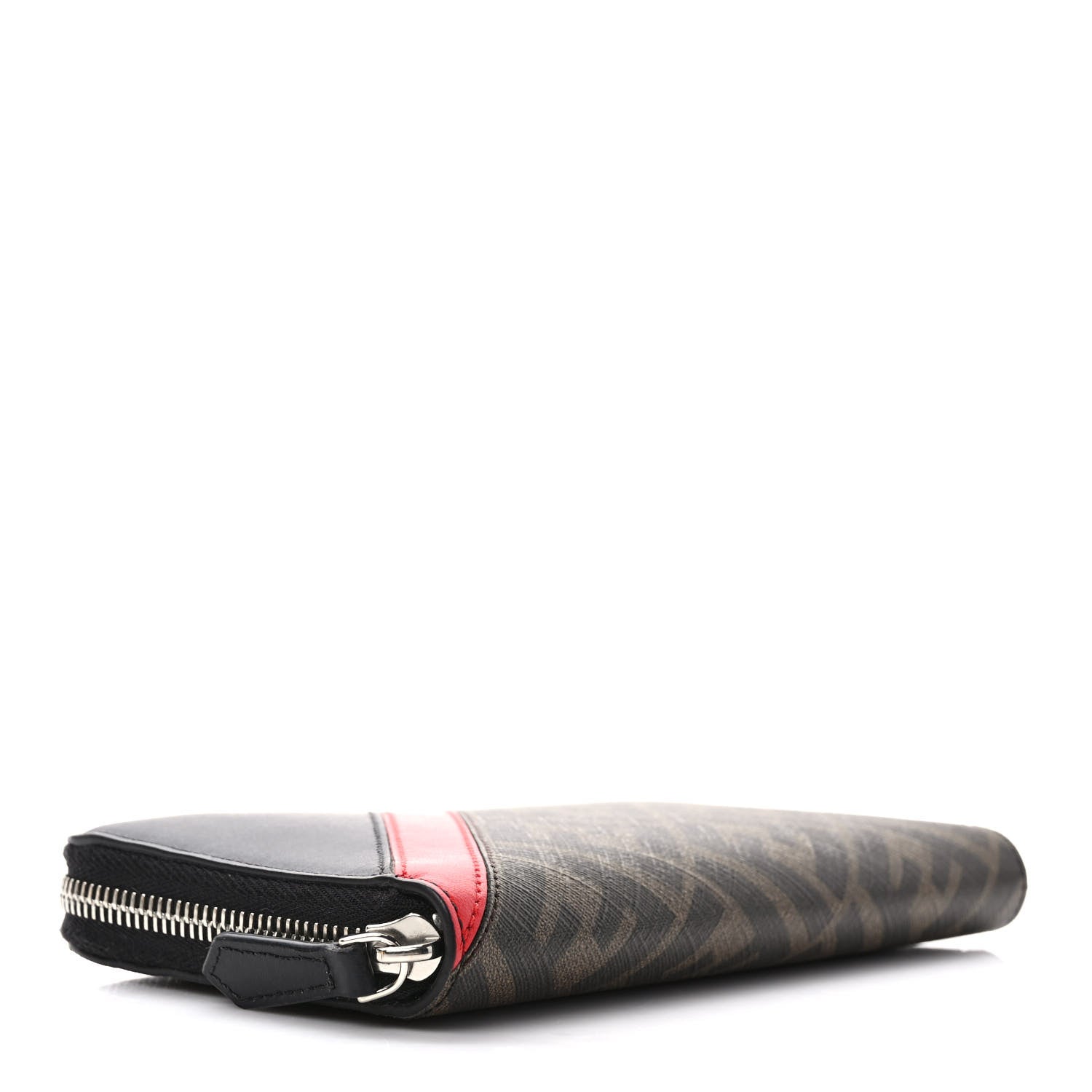 Fendi Glazed Fabric Vitello Liberty FF 1974 Diagonal Zip Around Wallet Tobacco Rosso Black 4 of 7