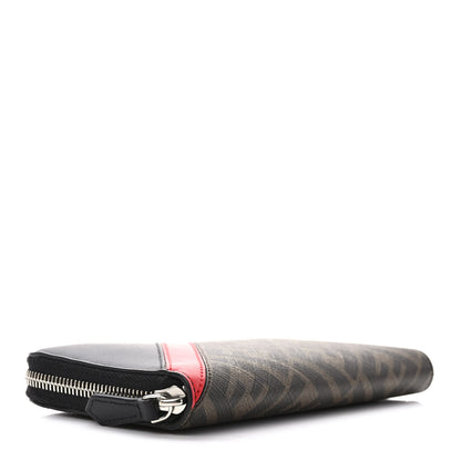 Fendi Glazed Fabric Vitello Liberty FF 1974 Diagonal Zip Around Wallet Tobacco Rosso Black 4 of 7