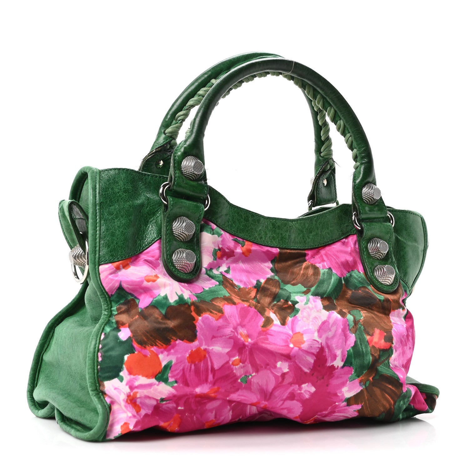 Balenciaga Chevre Satin Giant 21 Silver Hardware City Green Floral 3 of 10