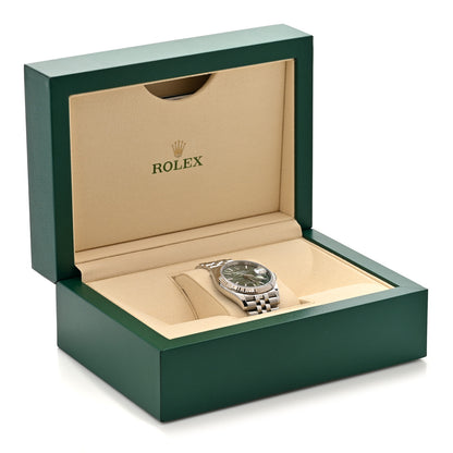 Rolex Stainless Steel 18K White Gold 36mm Oyster Perpetual Datejust Watch Olive Green Palm 126234 5 of 5