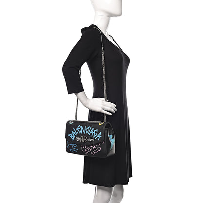 Balenciaga Grained Calfskin Graffiti M BB Round Shoulder Bag Black Multicolor 2 of 13