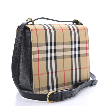Burberry Goatskin Cotton Canvas Vintage Check Small D-Ring Bag Black Antique Yellow 4 of 13