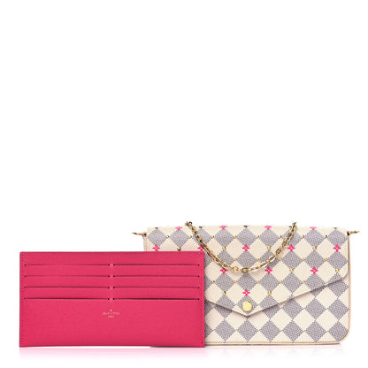 Louis Vuitton Damier Azur Studded Pochette Felicie Chain Wallet Fuchsia 1 of 10