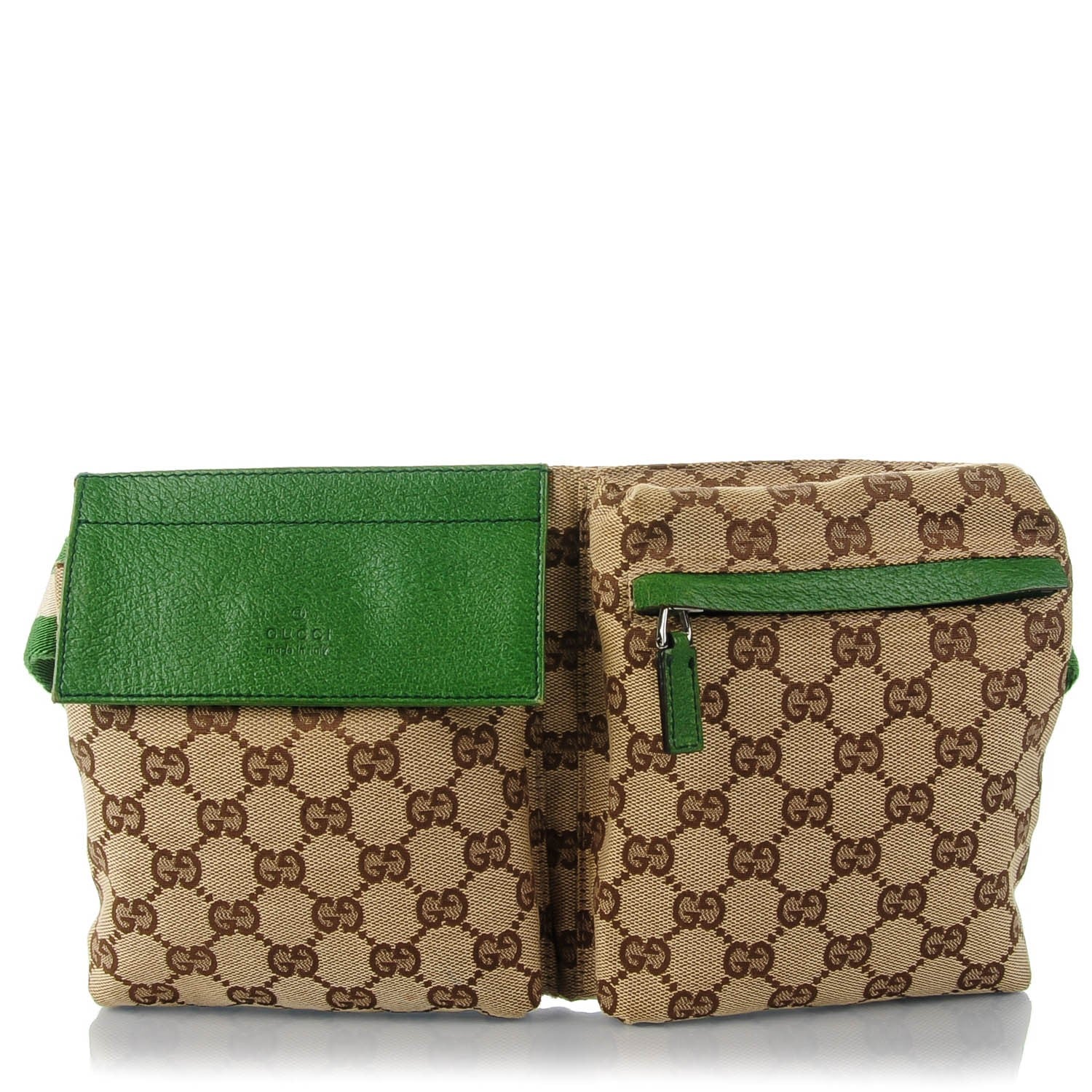 Gucci GG Monogram Web Double Pocket Belt Bag Green 1 of 7