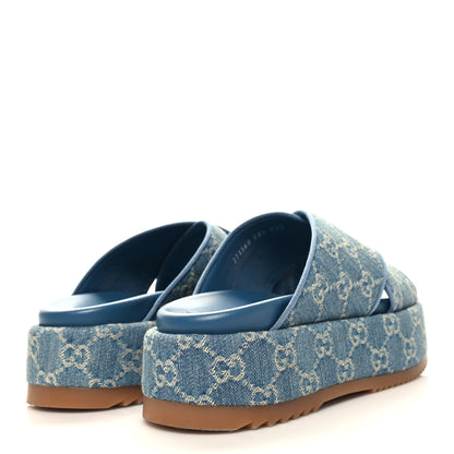 Gucci New Denim GG Monogram Angelina Platform 55mm Slide Sandals 38.5 Blue 4 of 8
