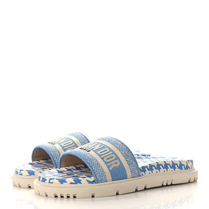 Christian Dior Micro PDP Cotton Houndstooth Embroidered Dway 10mm Slide Sandals 39.5 Cornflower 3 of 9