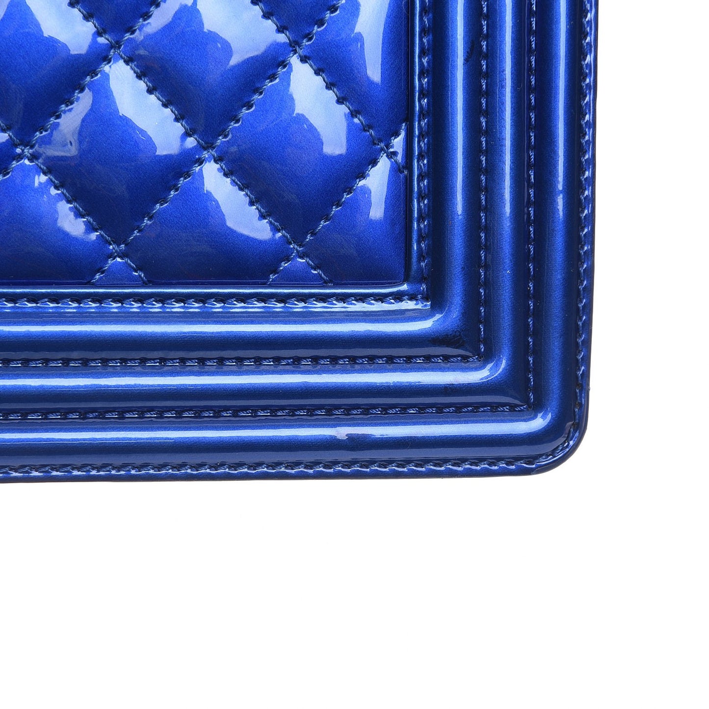 Metallic Patent Calfskin Quilted Small Boy Flap Blue