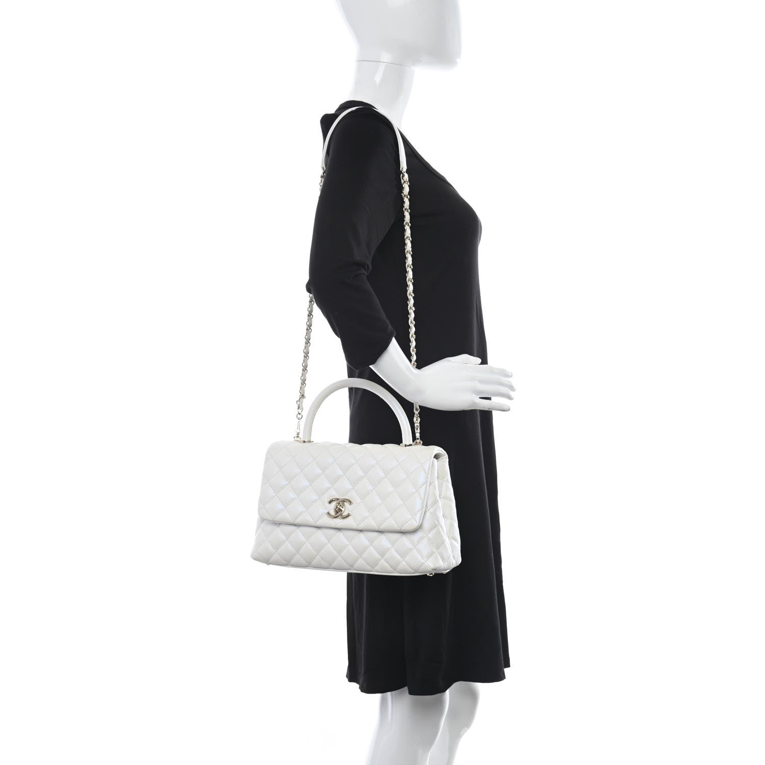 Chanel Iridescent Caviar Quilted Small Coco Handle Flap White 2 of 11